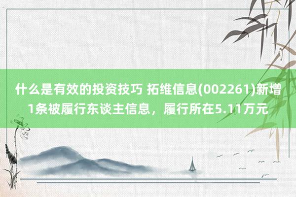 什么是有效的投资技巧 拓维信息(002261)新增1条被履行东谈主信息，履行所在5.11万元