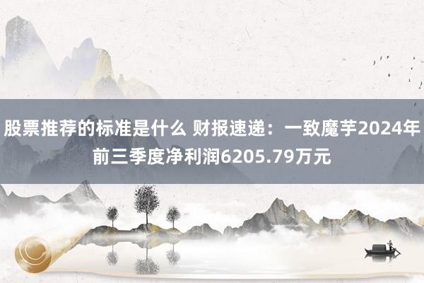 股票推荐的标准是什么 财报速递：一致魔芋2024年前三季度净利润6205.79万元