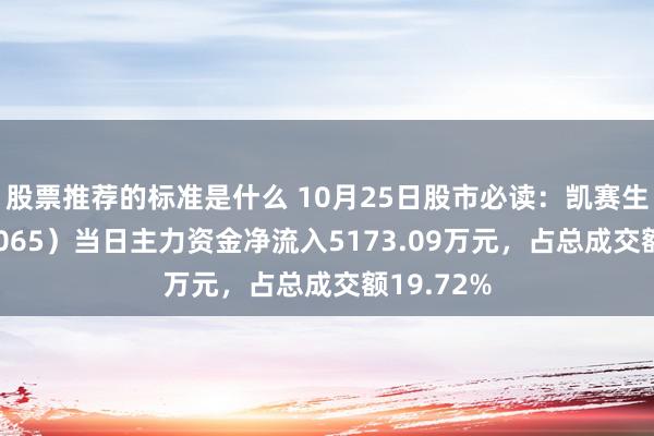 股票推荐的标准是什么 10月25日股市必读：凯赛生物（688065）当日主力资金净流入5173.09万元，占总成交额19.72%