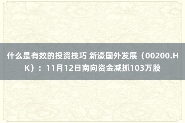 什么是有效的投资技巧 新濠国外发展（00200.HK）：11月12日南向资金减抓103万股