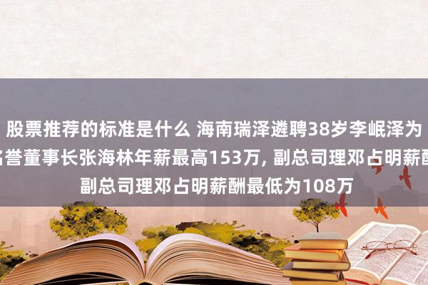 股票推荐的标准是什么 海南瑞泽遴聘38岁李岷泽为非独处董事, 名誉董事长张海林年薪最高153万, 副总司理邓占明薪酬最低为108万