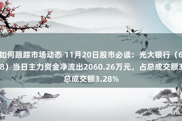 如何跟踪市场动态 11月20日股市必读：光大银行（601818）当日主力资金净流出2060.26万元，占总成交额3.28%