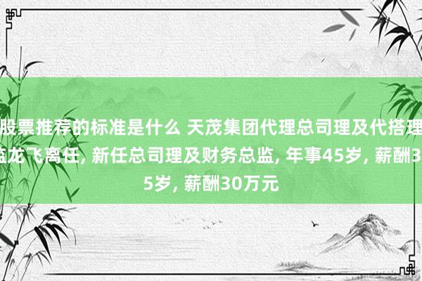 股票推荐的标准是什么 天茂集团代理总司理及代搭理务总监龙飞离任, 新任总司理及财务总监, 年事45岁, 薪酬30万元