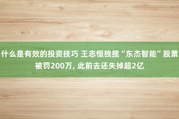 什么是有效的投资技巧 王志恒独揽“东杰智能”股票被罚200万, 此前去还失掉超2亿