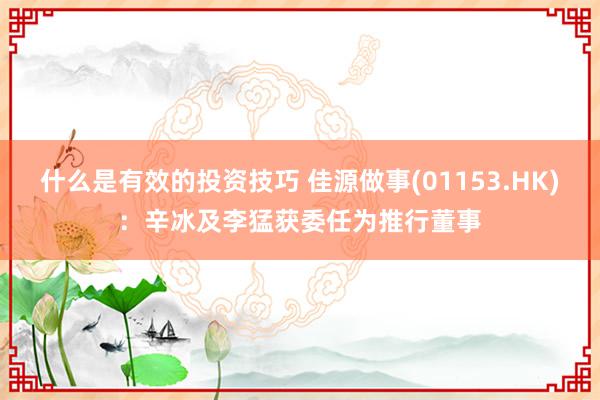 什么是有效的投资技巧 佳源做事(01153.HK)：辛冰及李猛获委任为推行董事