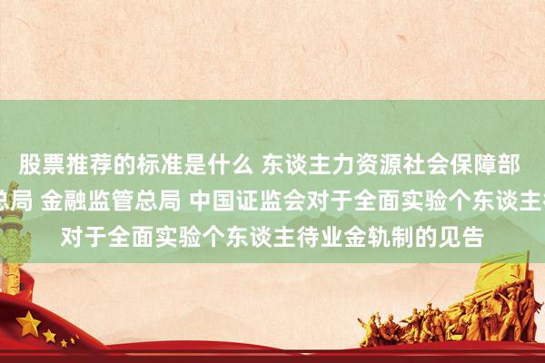 股票推荐的标准是什么 东谈主力资源社会保障部 财政部 国度税务总局 金融监管总局 中国证监会对于全面实验个东谈主待业金轨制的见告