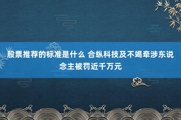 股票推荐的标准是什么 合纵科技及不竭牵涉东说念主被罚近千万元