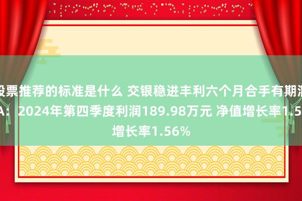 股票推荐的标准是什么 交银稳进丰利六个月合手有期混杂A：2024年第四季度利润189.98万元 净值增长率1.56%