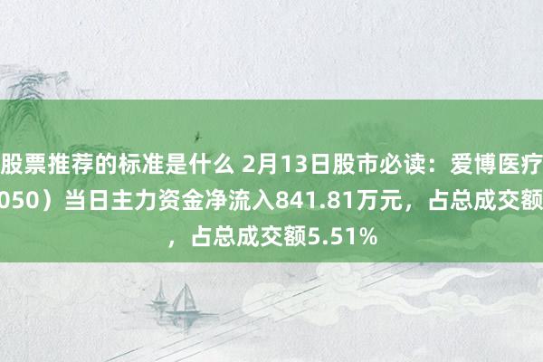 股票推荐的标准是什么 2月13日股市必读：爱博医疗（688050）当日主力资金净流入841.81万元，占总成交额5.51%