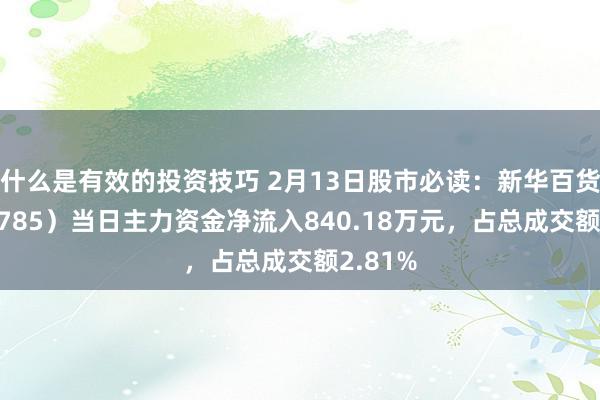 什么是有效的投资技巧 2月13日股市必读：新华百货（600785）当日主力资金净流入840.18万元，占总成交额2.81%