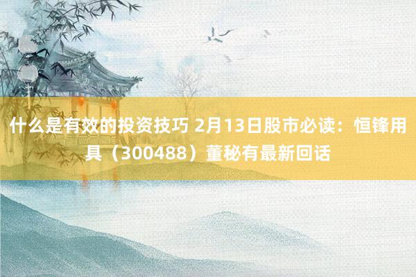 什么是有效的投资技巧 2月13日股市必读：恒锋用具（300488）董秘有最新回话