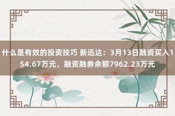 什么是有效的投资技巧 新迅达：3月13日融资买入154.67万元，融资融券余额7962.23万元